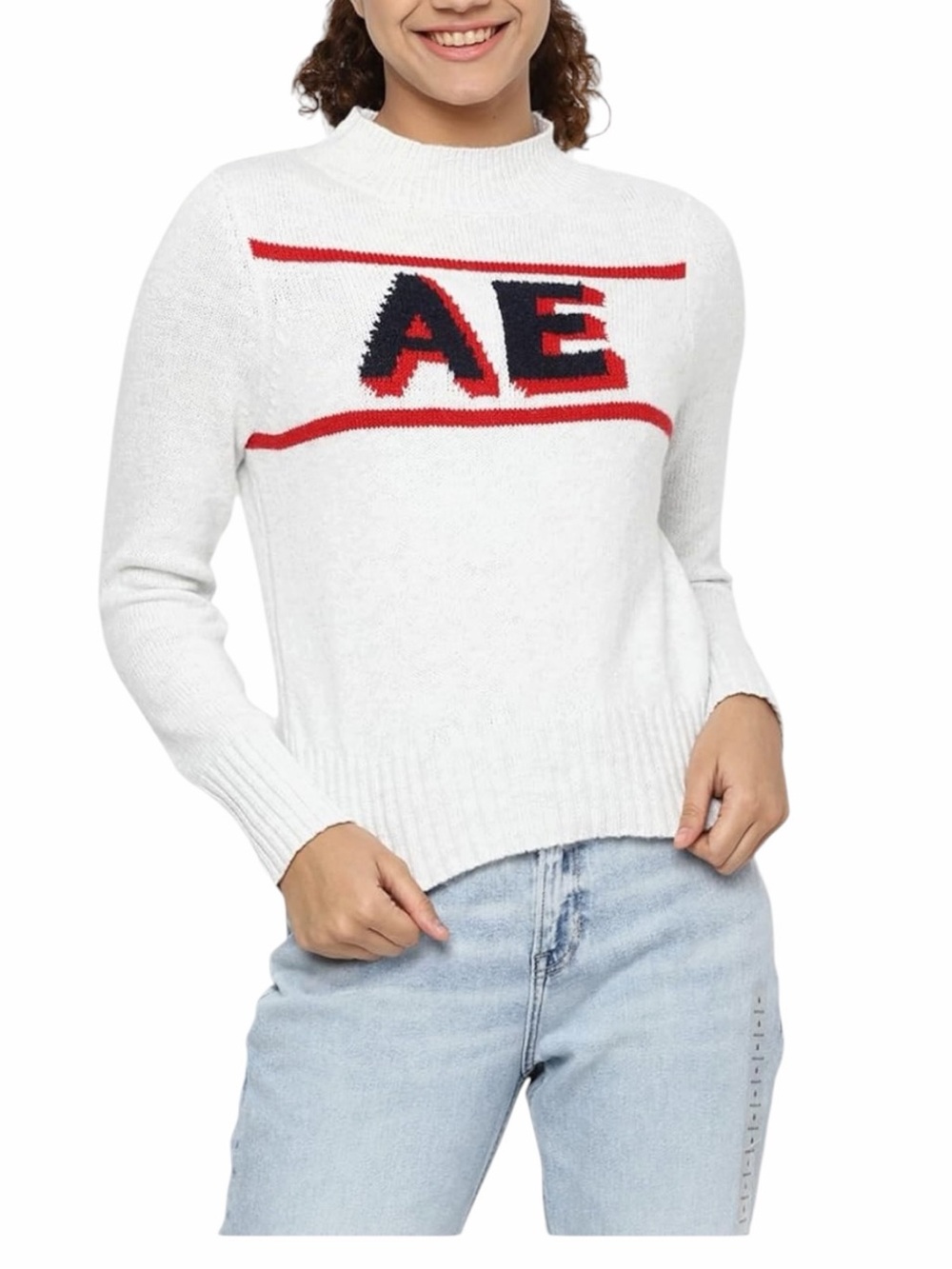 New American Eagle Mock Neck Smiley Sweater Size XS